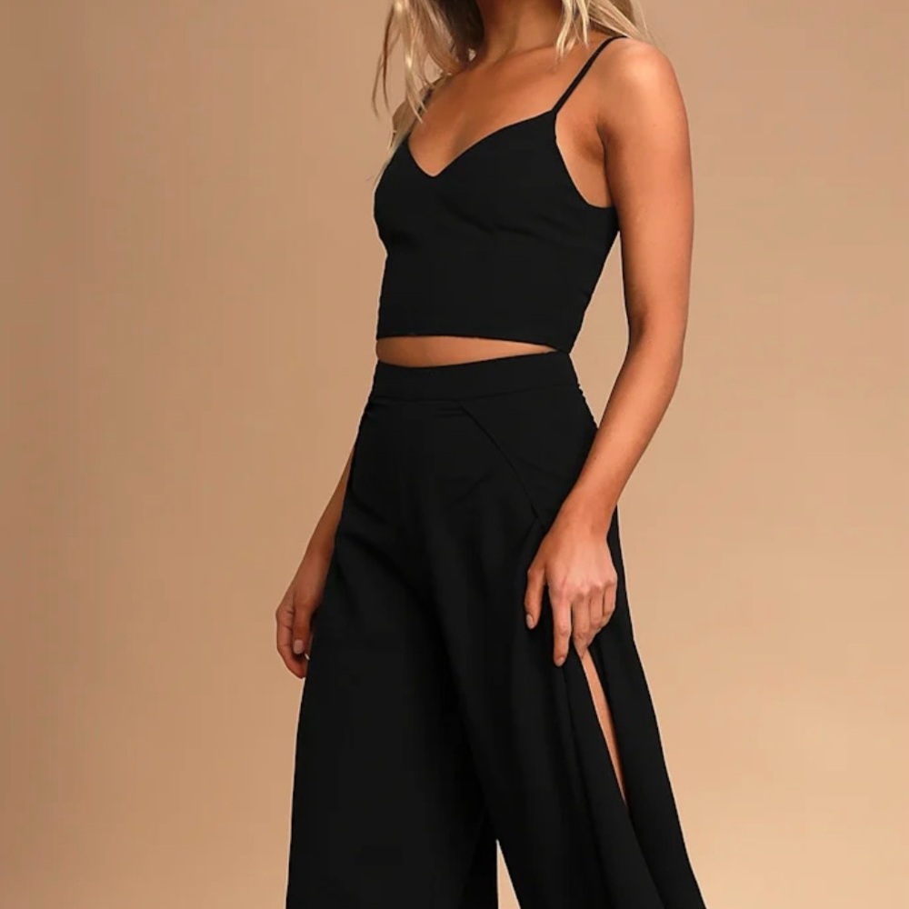 Lulu’s Matching Two-Piece Set - Black Crop Top & High-Waisted Trousers - Size M